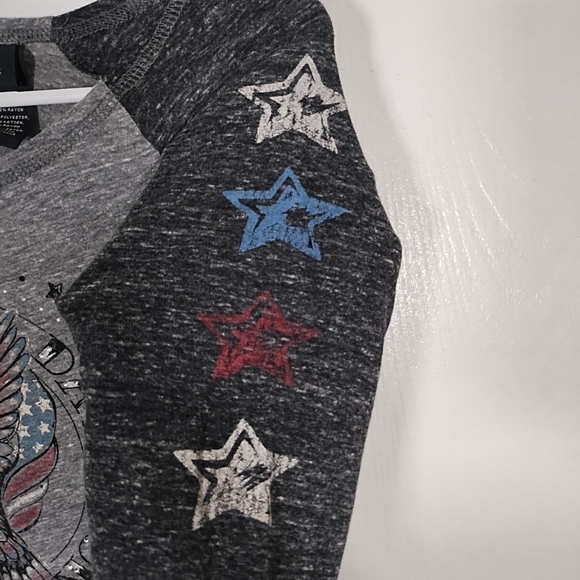 Harley Davidson Womens S Baseball Tee Shirt Top Eagle Graphic Stars Rhinestones - Picture 7 of 8